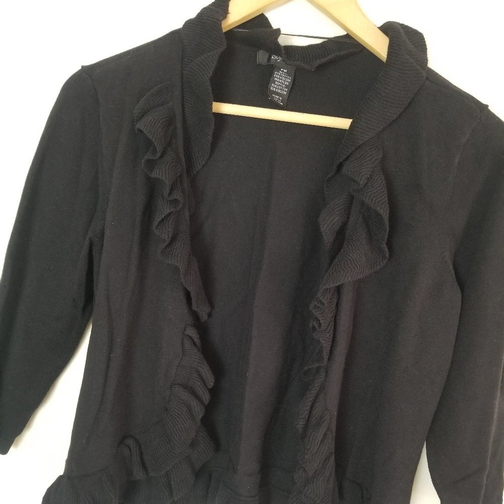Style&Co  black 3/4 sleeve ruffle cardigan women's size Medium Petite (5… - Picture 4 of 10
